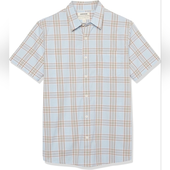 Goodthreads Light Blue Checked Short Sleeved Poplin Shirt Size XL Tall - Picture 4 of 7